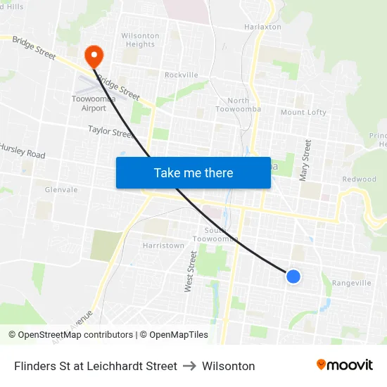 Flinders St at Leichhardt Street to Wilsonton map