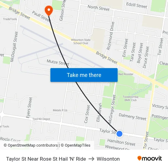 Taylor St Near Rose St Hail 'N' Ride to Wilsonton map