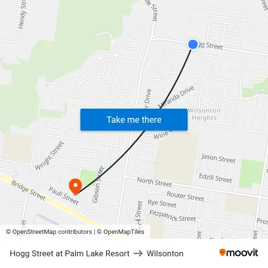 Hogg Street at Palm Lake Resort to Wilsonton map