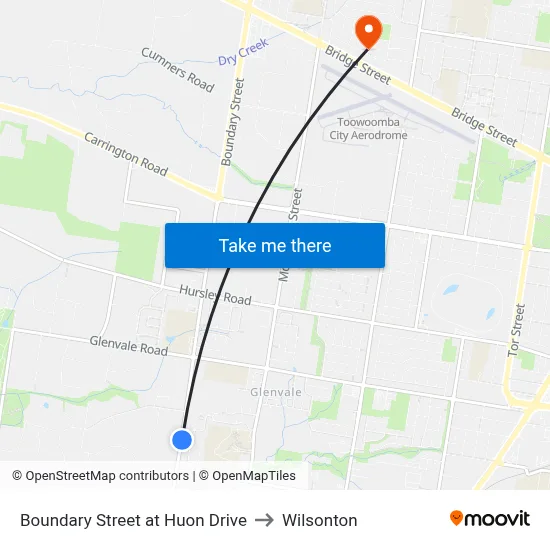 Boundary Street at Huon Drive to Wilsonton map