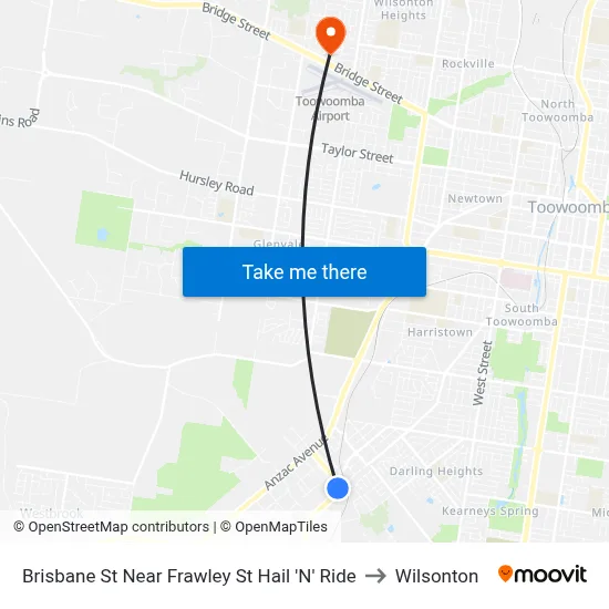 Brisbane St Near Frawley St Hail 'N' Ride to Wilsonton map