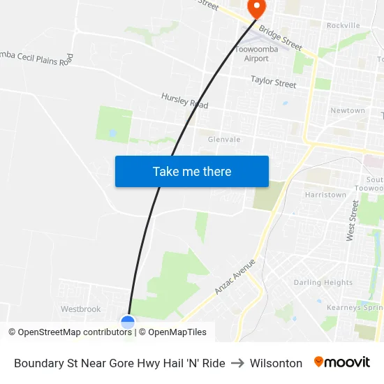 Boundary St Near Gore Hwy Hail 'N' Ride to Wilsonton map