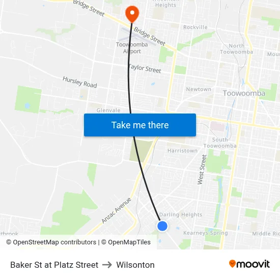 Baker St at Platz Street to Wilsonton map
