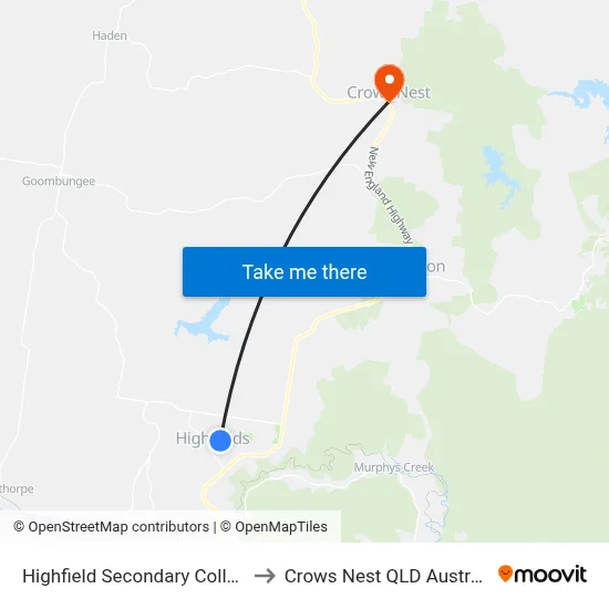 Highfield Secondary College to Crows Nest QLD Australia map
