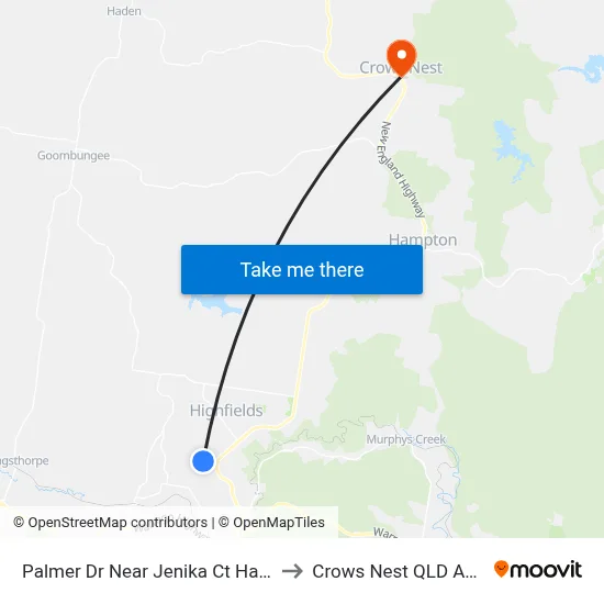 Palmer Dr Near Jenika Ct Hail 'N' Ride to Crows Nest QLD Australia map
