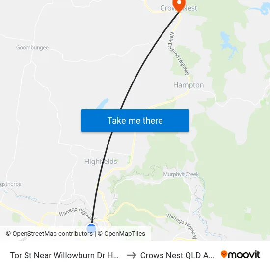 Tor St Near Willowburn Dr Hail 'N' Ride to Crows Nest QLD Australia map