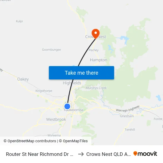 Router St Near Richmond Dr Hail 'N' Ride to Crows Nest QLD Australia map