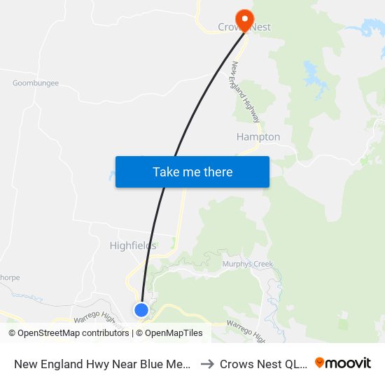 New England Hwy Near Blue Meadow Ct Hail 'N' Ride to Crows Nest QLD Australia map