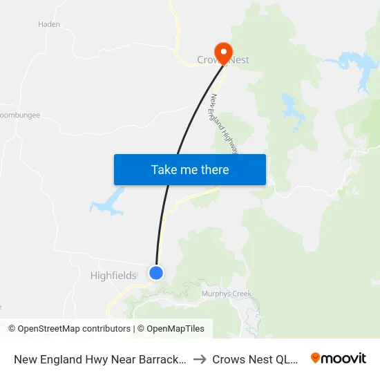 New England Hwy Near Barracks Rd Hail 'N' Ride to Crows Nest QLD Australia map
