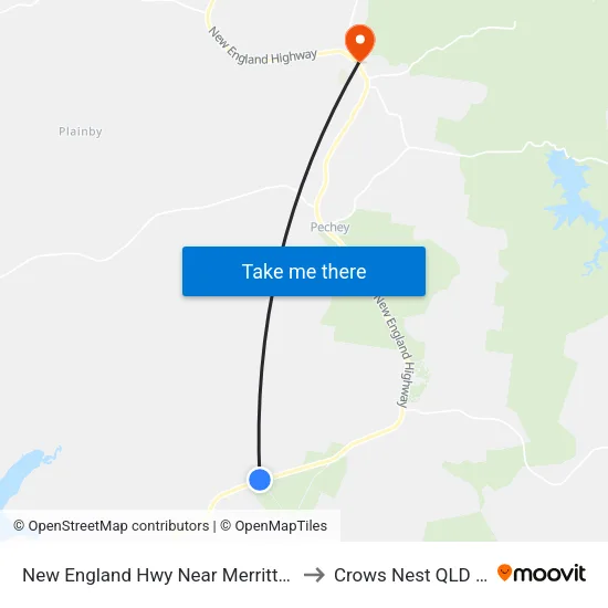 New England Hwy Near Merritts Creek Rd Hnr to Crows Nest QLD Australia map