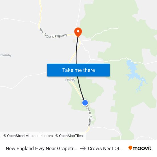 New England Hwy Near Grapetree Rd Hail 'N' Ride to Crows Nest QLD Australia map