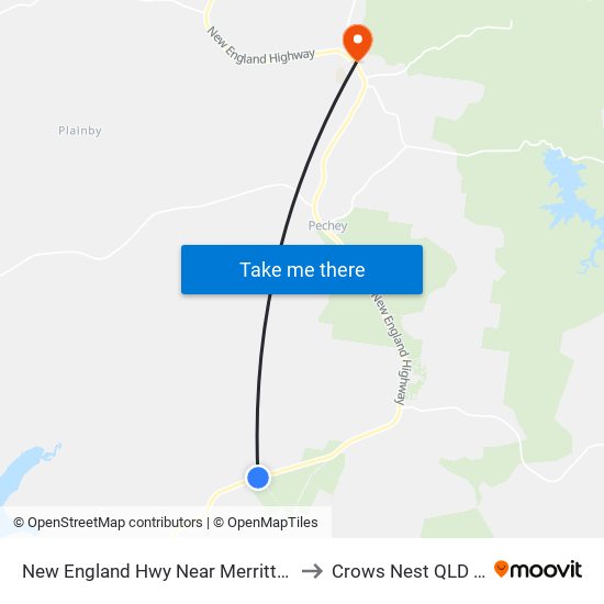 New England Hwy Near Merritts Creek Rd Hnr to Crows Nest QLD Australia map