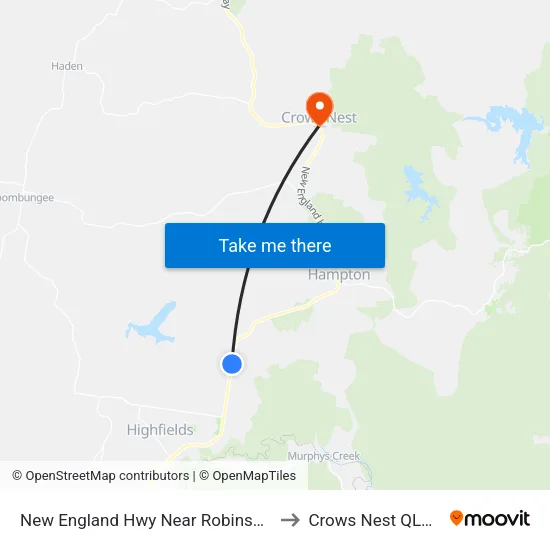 New England Hwy Near Robinson Rd Hail 'N' Ride to Crows Nest QLD Australia map