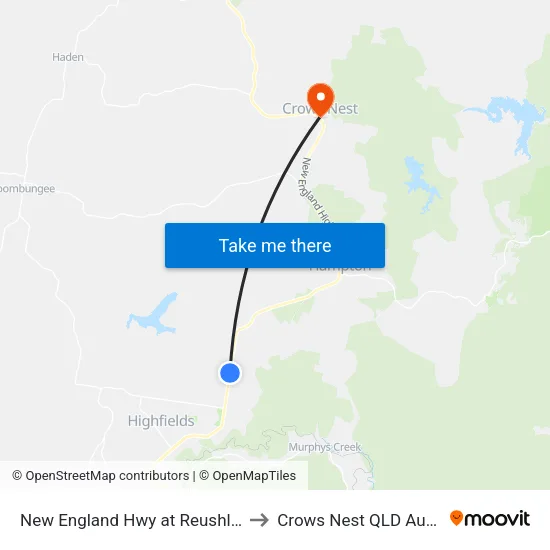 New England Hwy at Reushle Road to Crows Nest QLD Australia map