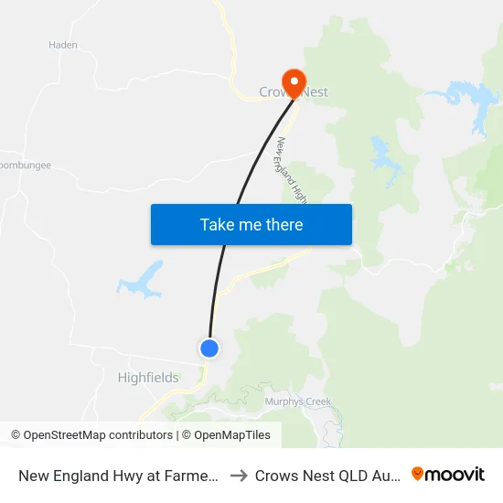 New England Hwy at Farmers Arms to Crows Nest QLD Australia map