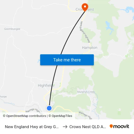New England Hwy at Grey Gums Drive to Crows Nest QLD Australia map