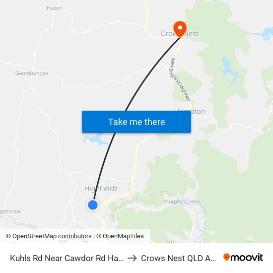 Kuhls Rd Near Cawdor Rd Hail 'N' Ride to Crows Nest QLD Australia map