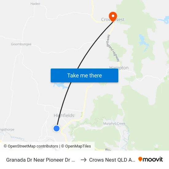Granada Dr Near Pioneer Dr Hail 'N' Ride to Crows Nest QLD Australia map