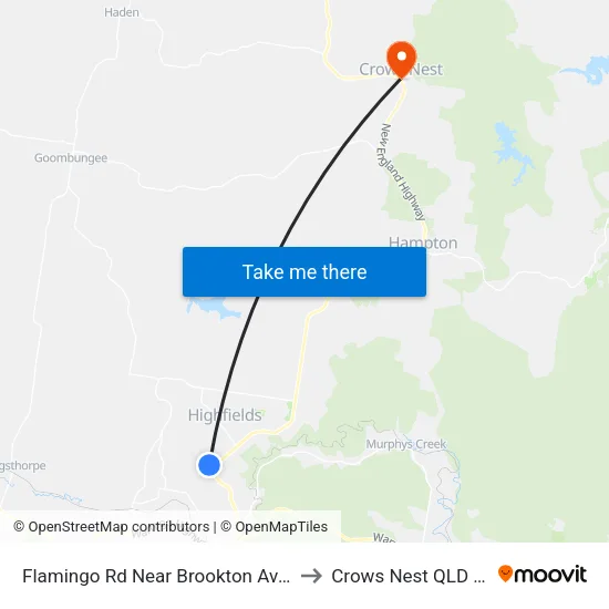 Flamingo Rd Near Brookton Ave Hail 'N' Ride to Crows Nest QLD Australia map