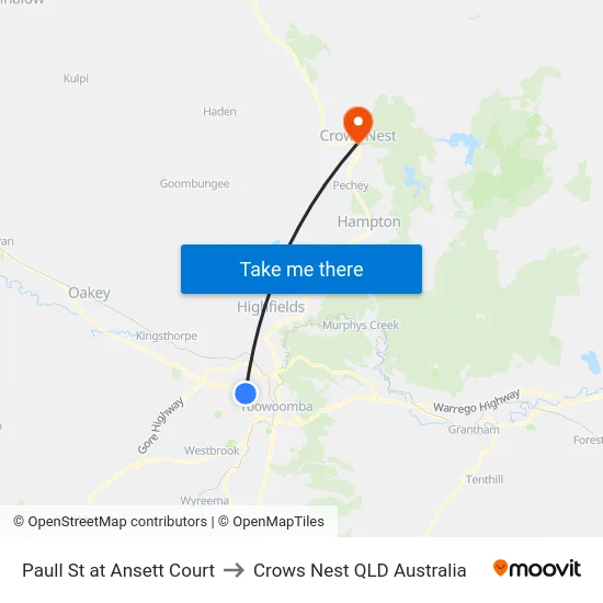 Paull St at Ansett Court to Crows Nest QLD Australia map