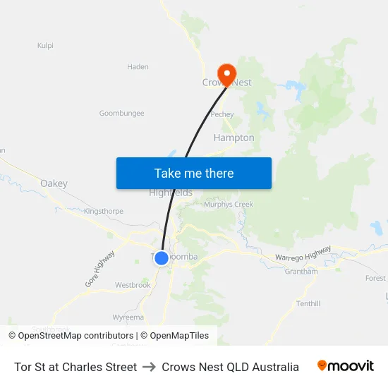 Tor St at Charles Street to Crows Nest QLD Australia map