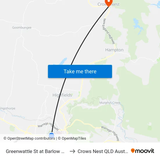 Greenwattle St at Barlow Street to Crows Nest QLD Australia map