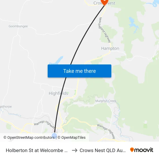 Holberton St at Welcombe Avenue to Crows Nest QLD Australia map