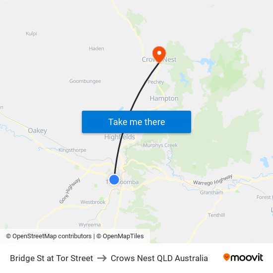 Bridge St at Tor Street to Crows Nest QLD Australia map