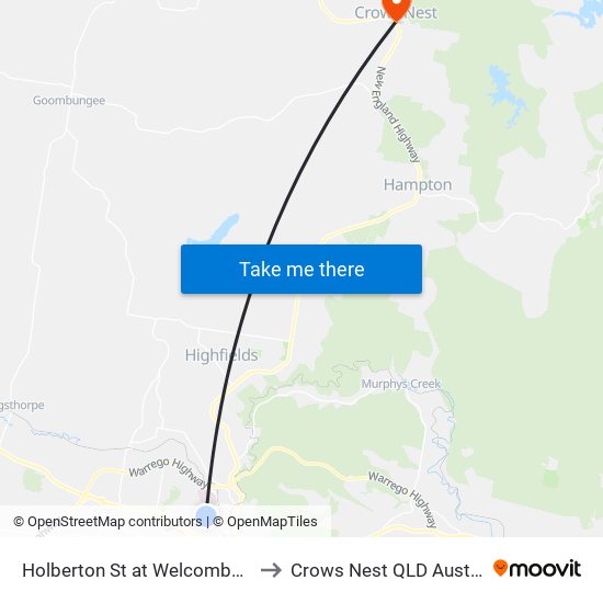Holberton St at Welcombe Ave to Crows Nest QLD Australia map