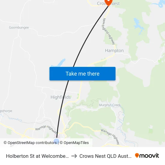 Holberton St at Welcombe Ave to Crows Nest QLD Australia map