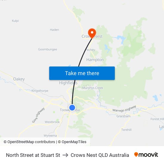 North Street at Stuart St to Crows Nest QLD Australia map