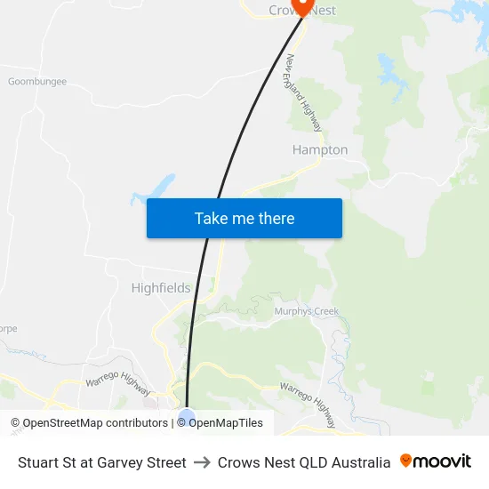 Stuart St at Garvey Street to Crows Nest QLD Australia map