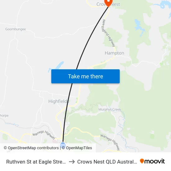 Ruthven St at Eagle Street to Crows Nest QLD Australia map