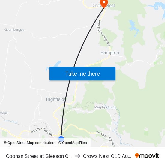 Coonan Street at Gleeson Crescent to Crows Nest QLD Australia map