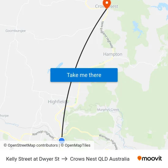 Kelly Street at Dwyer St to Crows Nest QLD Australia map