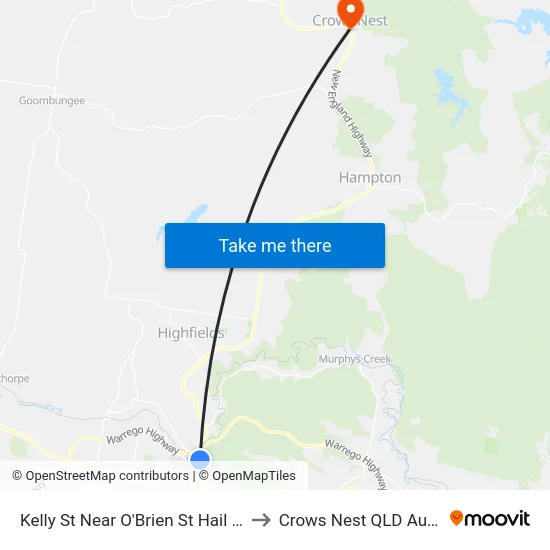 Kelly St Near O'Brien St Hail 'N' Ride to Crows Nest QLD Australia map