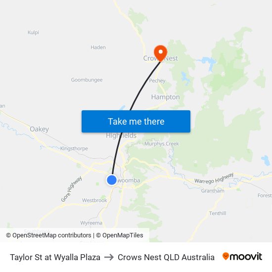 Taylor St at Wyalla Plaza to Crows Nest QLD Australia map