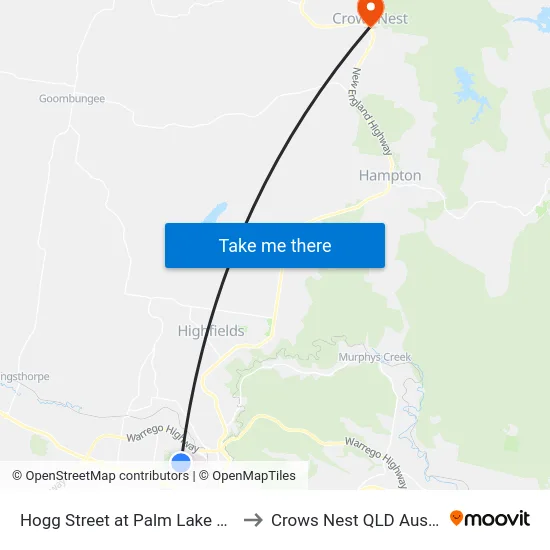 Hogg Street at Palm Lake Resort to Crows Nest QLD Australia map