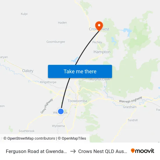 Ferguson Road at Gwenda Drive to Crows Nest QLD Australia map