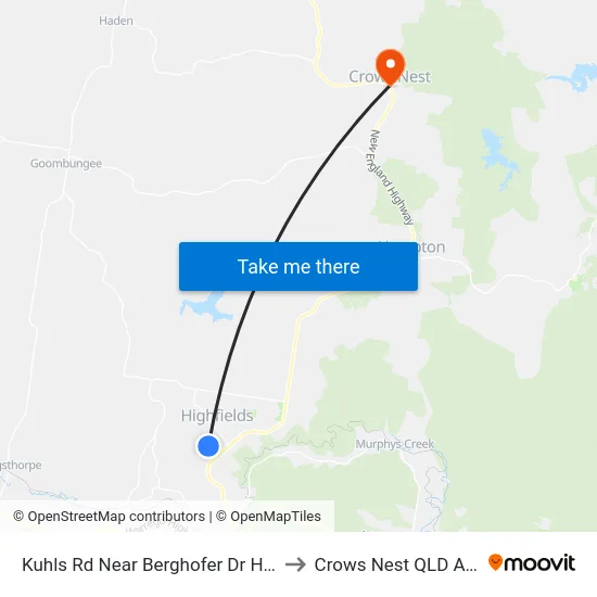 Kuhls Rd Near Berghofer Dr Hail 'N' Ride to Crows Nest QLD Australia map