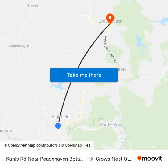 Kuhls Rd Near Peacehaven Botanic Park Hail N Ride to Crows Nest QLD Australia map