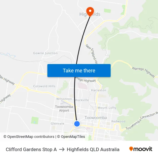 Clifford Gardens Stop A to Highfields QLD Australia map