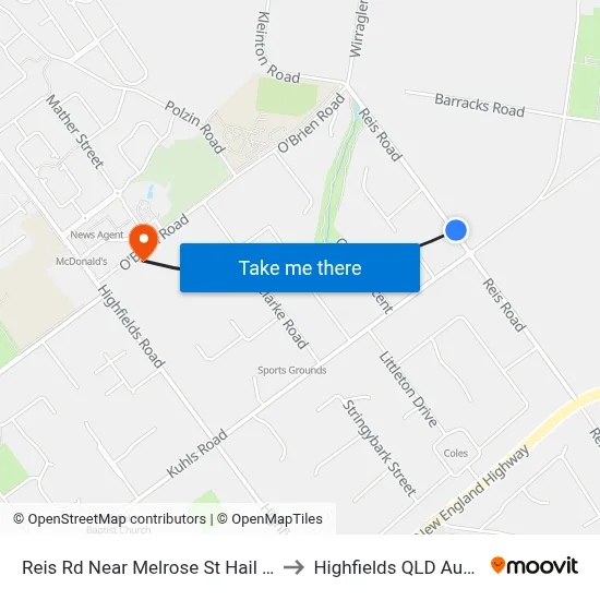 Reis Rd Near Melrose St Hail 'N' Ride to Highfields QLD Australia map