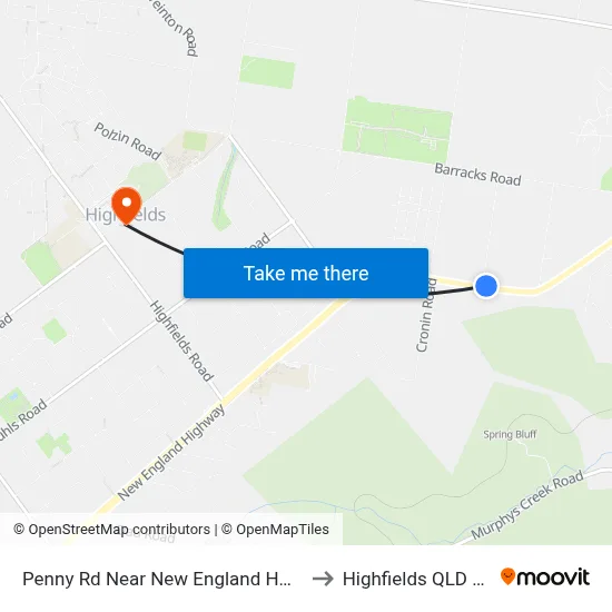 Penny Rd Near New England Hwy Hail 'N' Ride to Highfields QLD Australia map