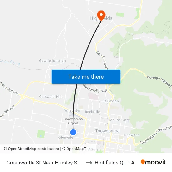 Greenwattle St Near Hursley St Hail 'N' Ride to Highfields QLD Australia map