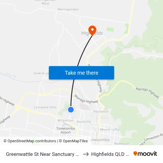 Greenwattle St Near Sanctuary Dr Hail 'N' Ride to Highfields QLD Australia map