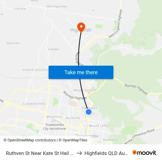 Ruthven St Near Kate St Hail 'N' Ride to Highfields QLD Australia map
