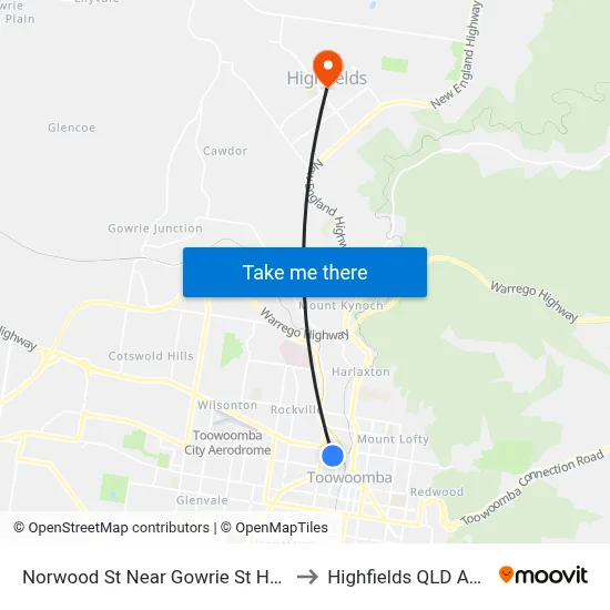 Norwood St Near Gowrie St Hail 'N' Ride to Highfields QLD Australia map