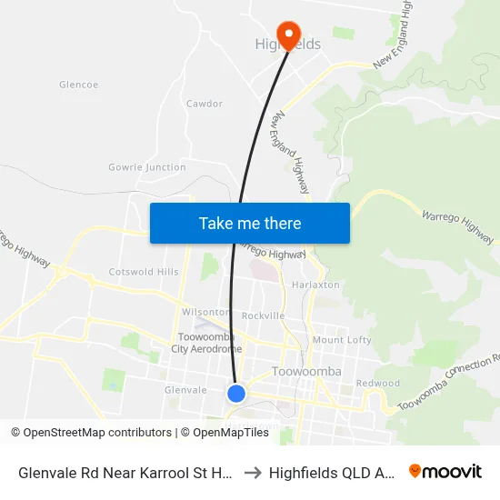 Glenvale Rd Near Karrool St Hail 'N' Ride to Highfields QLD Australia map