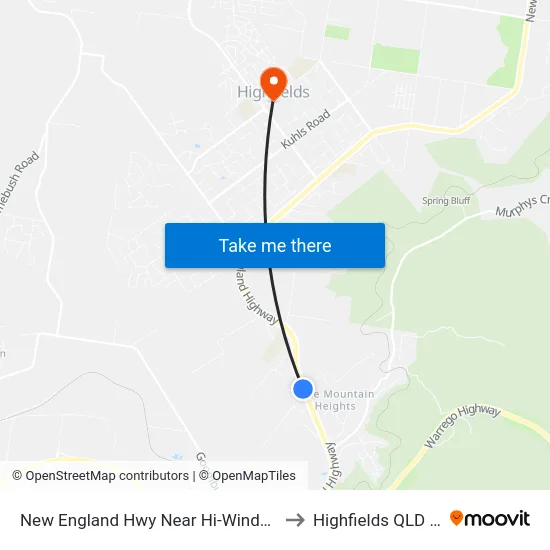 New England Hwy Near Hi-Winds Rd Hail 'N' Ride to Highfields QLD Australia map
